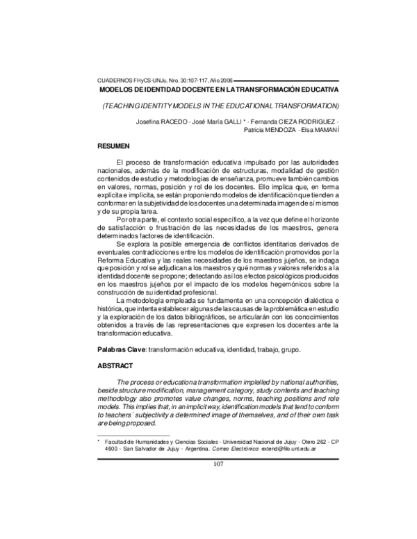(PDF) Teaching Identity Models In the Educational Transformation