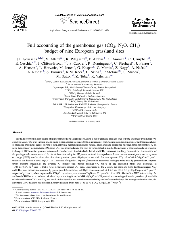 (PDF) Full accounting of the greenhouse gas (CO2, N2O, CH4) budget of ...