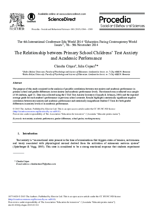 (PDF) The Relationship between Primary School Childrens’ Test Anxiety ...
