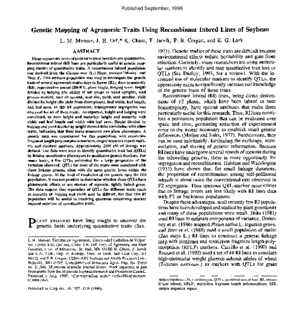 (PDF) Genetic Mapping of Agronomic Traits Using Recombinant Inbred ...