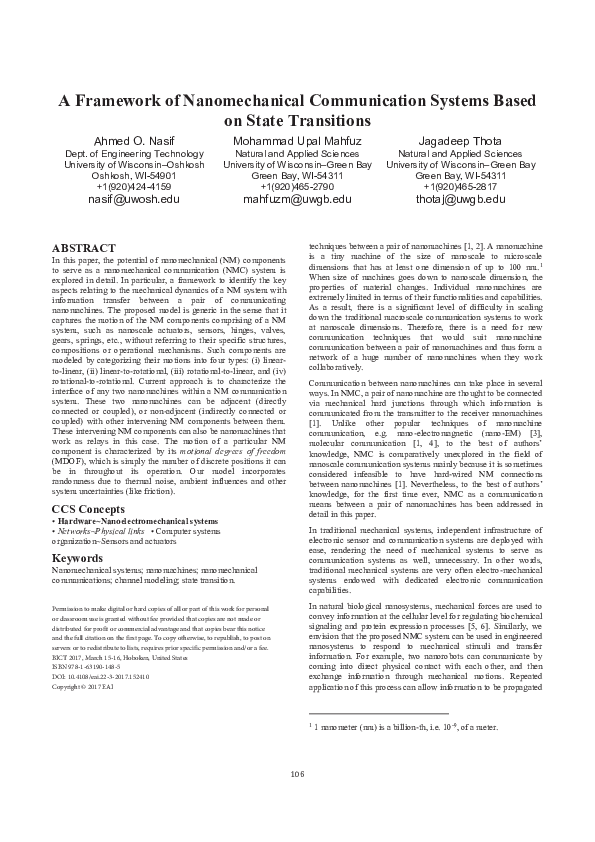 (PDF) A Framework of Nanomechanical Communication Systems Based on ...