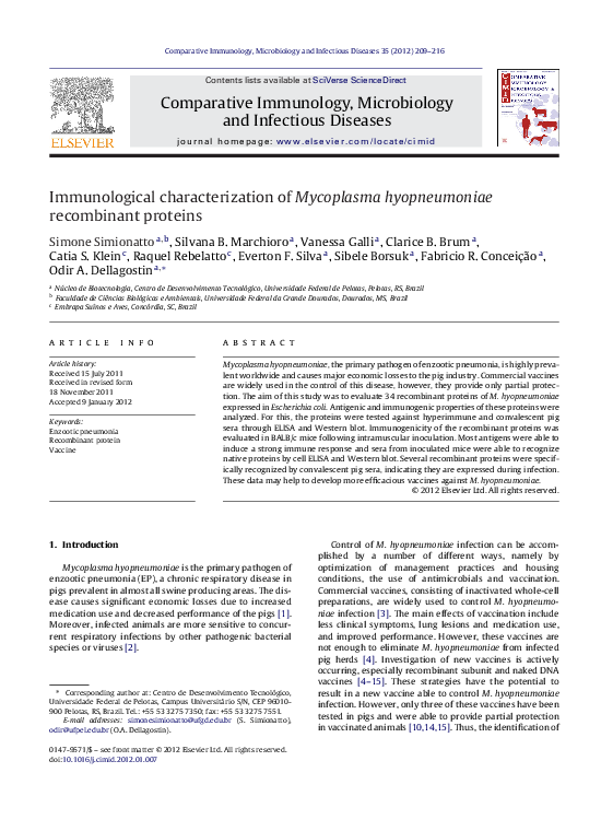 (PDF) Immunological characterization of Mycoplasma hyopneumoniae ...