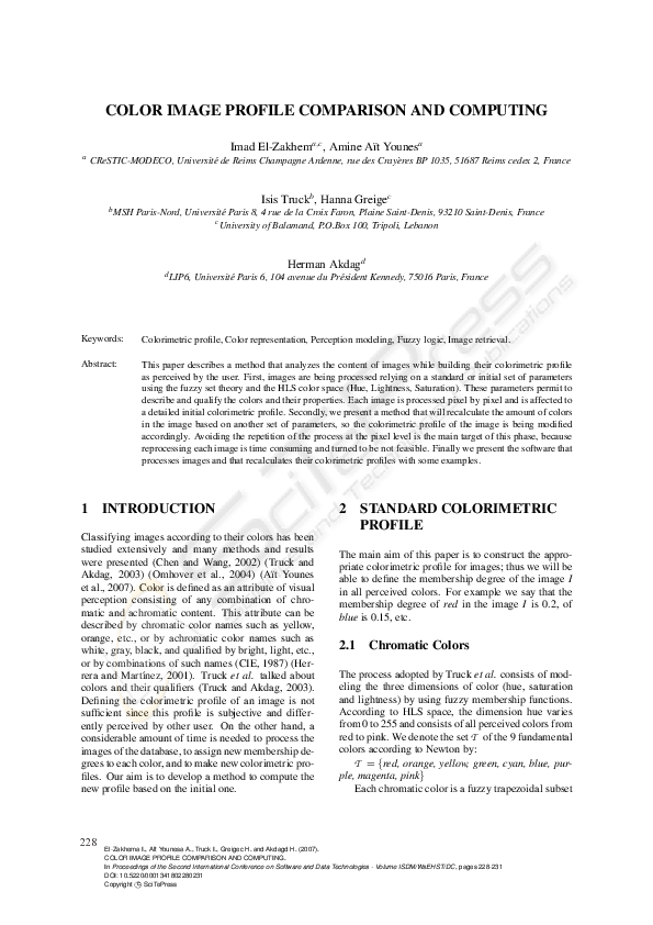 (PDF) Color Image Profile Comparison and Computing