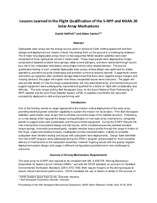 (PDF) Lessons Learned in the Flight Qualification of the S-NPP and NOAA ...
