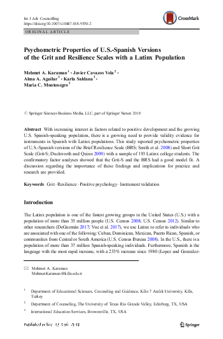 (PDF) Psychometric Properties of U.S.-Spanish Versions of the Grit and ...
