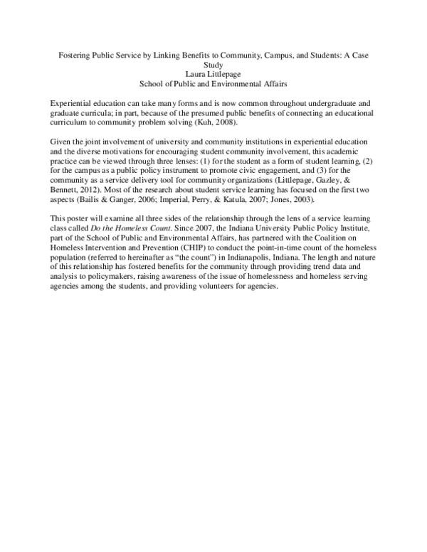 (PDF) Fostering Public Service by Linking Benefits to Community, Campus ...