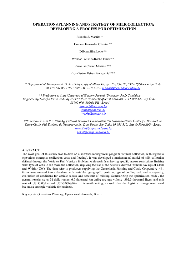(PDF) Operations Planning and Strategy of Milk Collection: Developing a ...