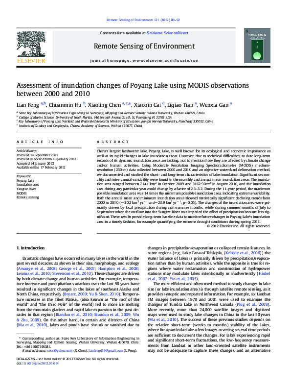 (PDF) Assessment of inundation changes of Poyang Lake using MODIS ...