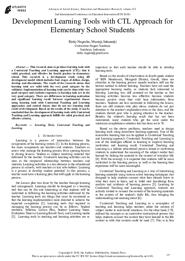 (PDF) Development Learning Tools with CTL Approach for Elementary ...