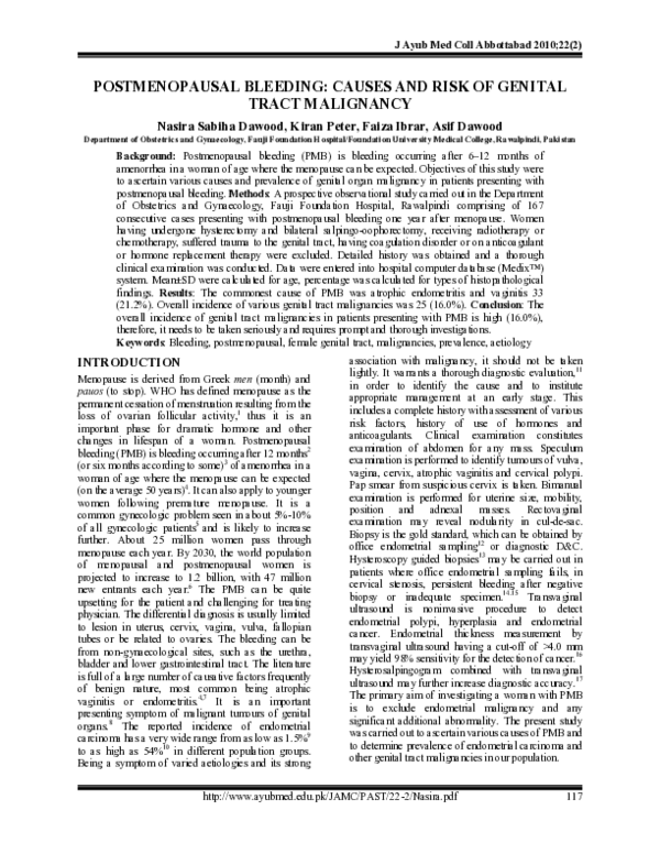 (PDF) Postmenopausal bleeding causes and risk of genital tract