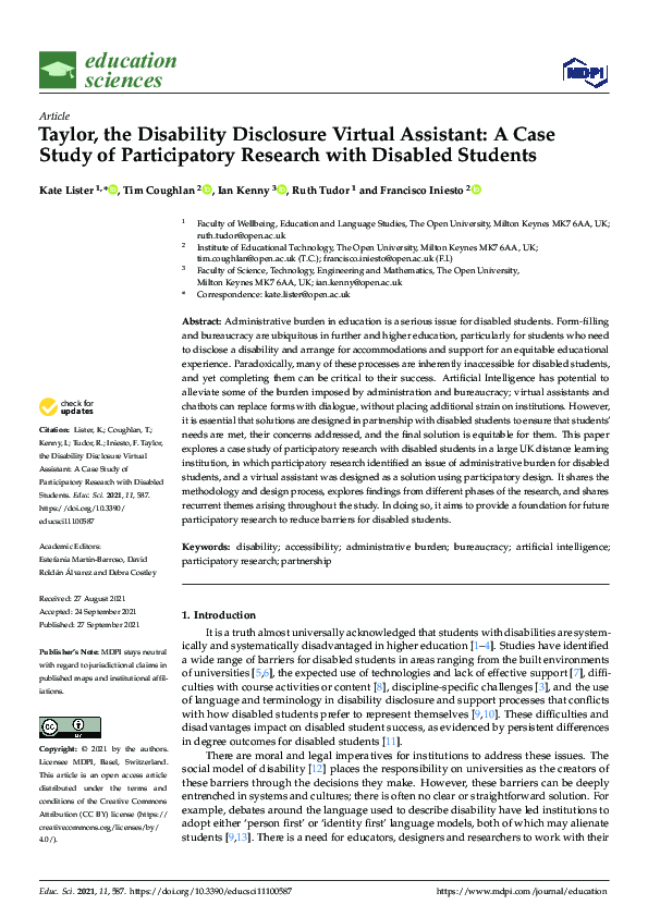 (PDF) Taylor, the Disability Disclosure Virtual Assistant: A Case Study ...