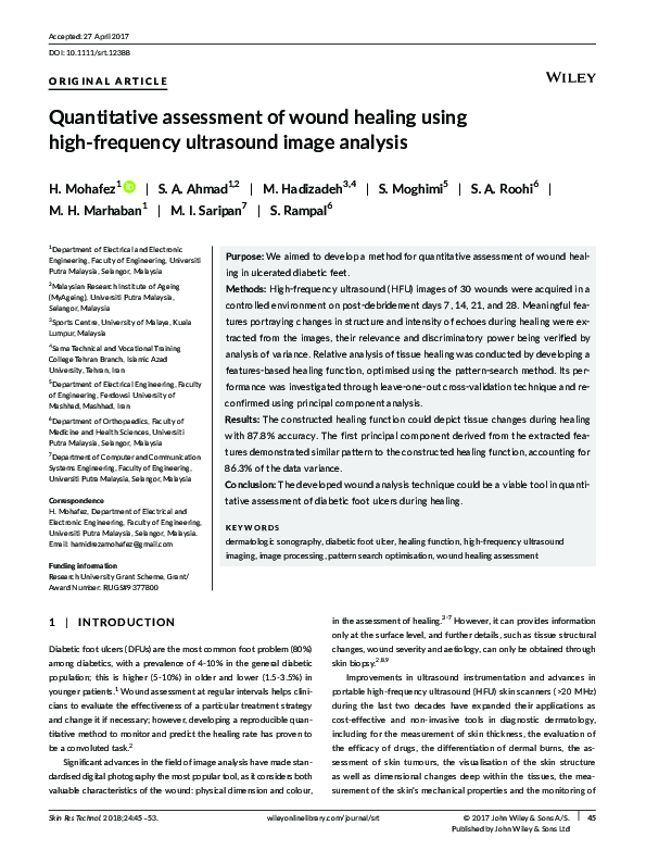 (PDF) Quantitative assessment of wound healing using highfrequency ultrasound image analysis