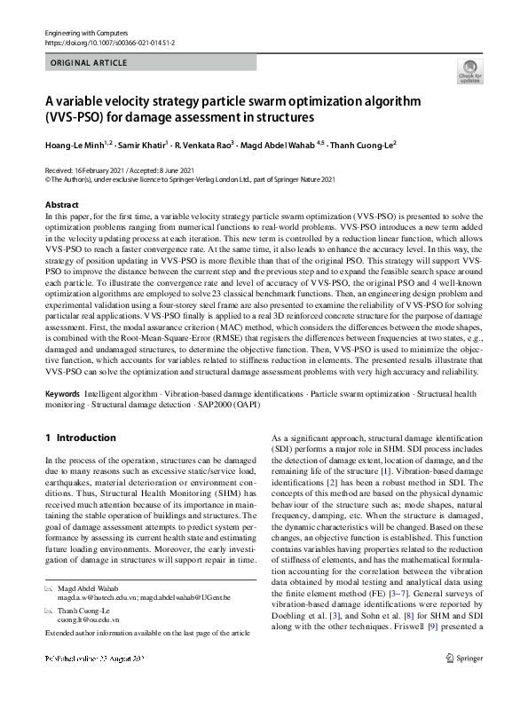 (PDF) A variable velocity strategy particle swarm optimization ...