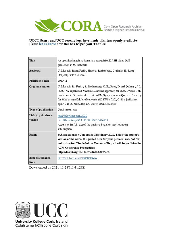 (PDF) A Supervised Machine Learning Approach for DASH Video QoE ...