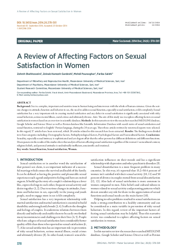 (PDF) A Review of Affecting Factors on Sexual Satisfaction in Women ...