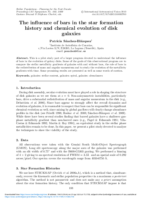 (PDF) The influence of bars in the star formation history and chemical ...