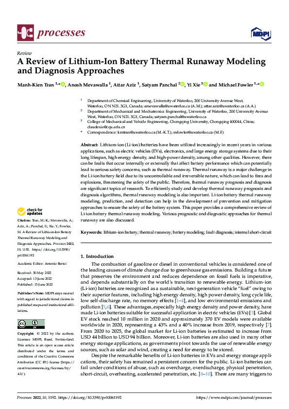 (PDF) A Review of Lithium-Ion Battery Thermal Runaway Modeling and ...
