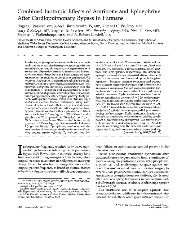 (PDF) Combined Inotropic Effects of Amrinone and Epinephrine After ...
