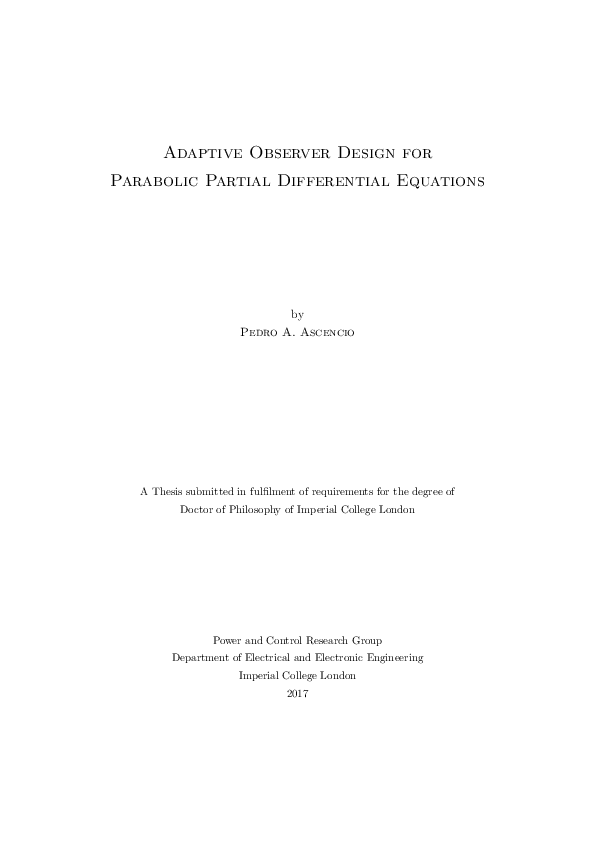 (PDF) Adaptive observer design for parabolic partial differential equations