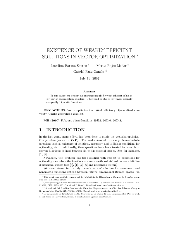 (PDF) Existence of weakly efficient solutions in vector optimization