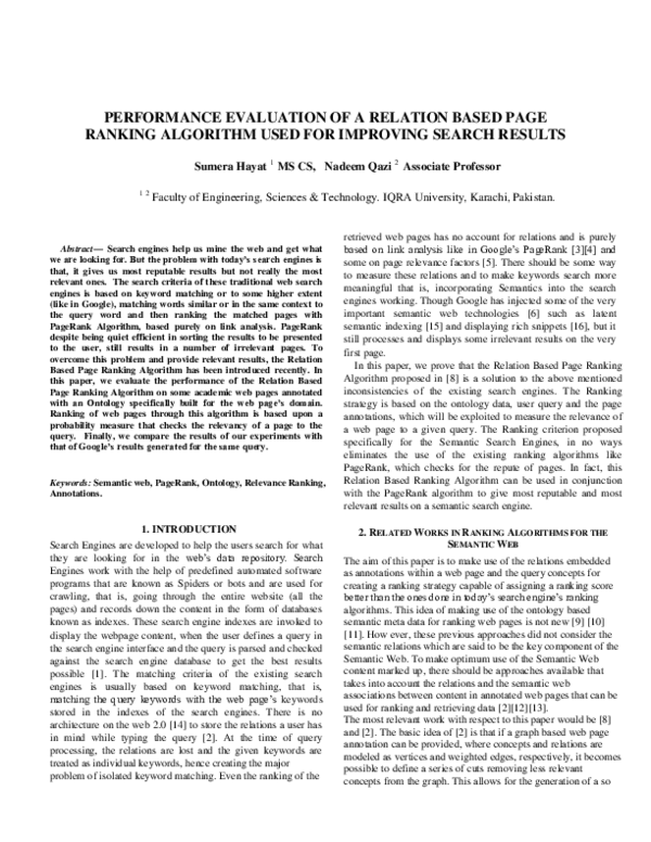 (PDF) Performance Evaluation of a Relation Based Page Ranking Algorithm ...