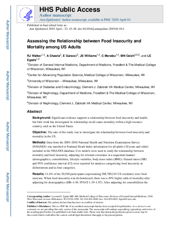(PDF) Assessing the relationship between food insecurity and mortality ...