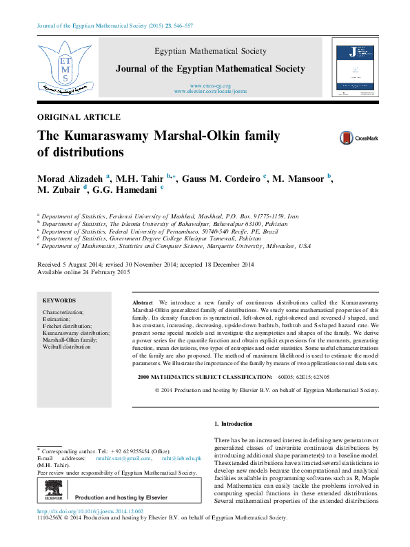 (PDF) The Kumaraswamy Marshal-Olkin family of distributions