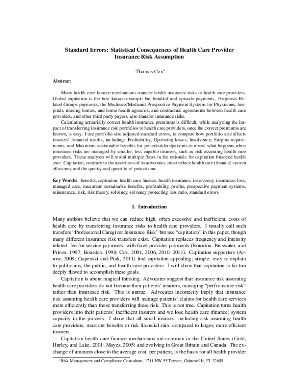 (PDF) Abstract Standard Errors: Statistical Consequences of Health Care ...