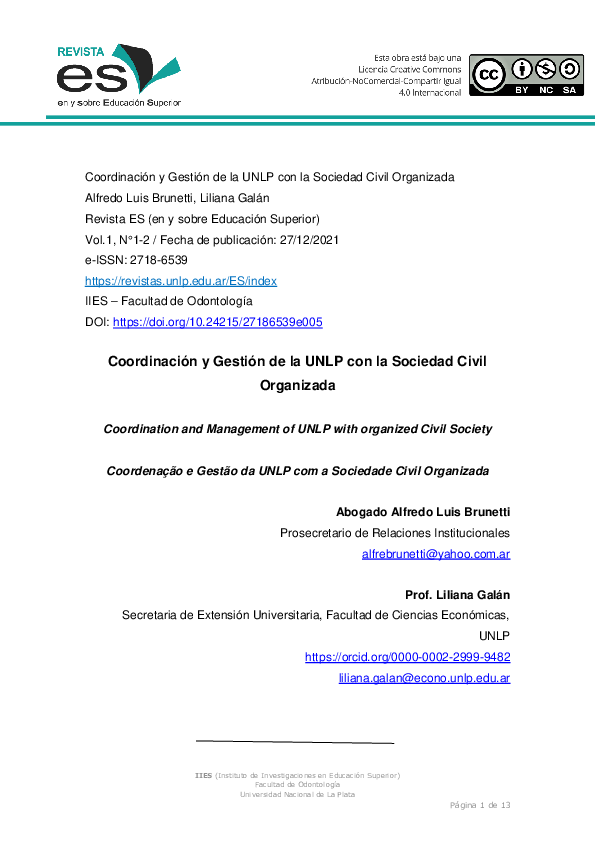 (PDF) Coordinación y Gestión de la UNLP con la Sociedad Civil Organizada
