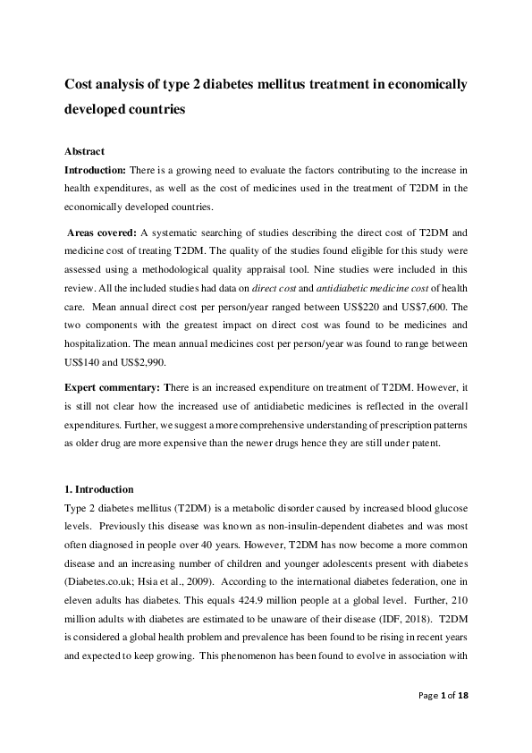 (PDF) Cost analysis of type 2 diabetes mellitus treatment in ...