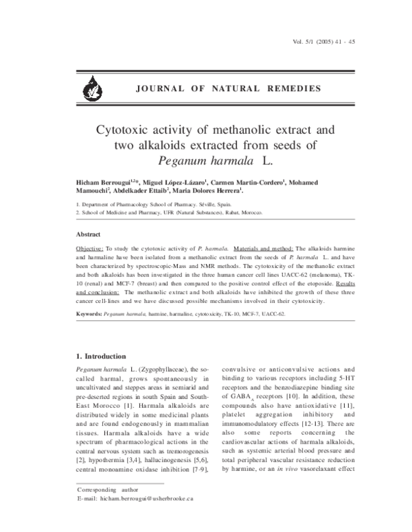(PDF) Cytotoxic activity of methanolic extract and two alkaloids ...