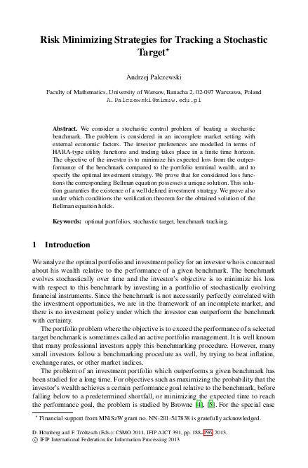 (PDF) Risk Minimizing Strategies for Tracking a Stochastic Target
