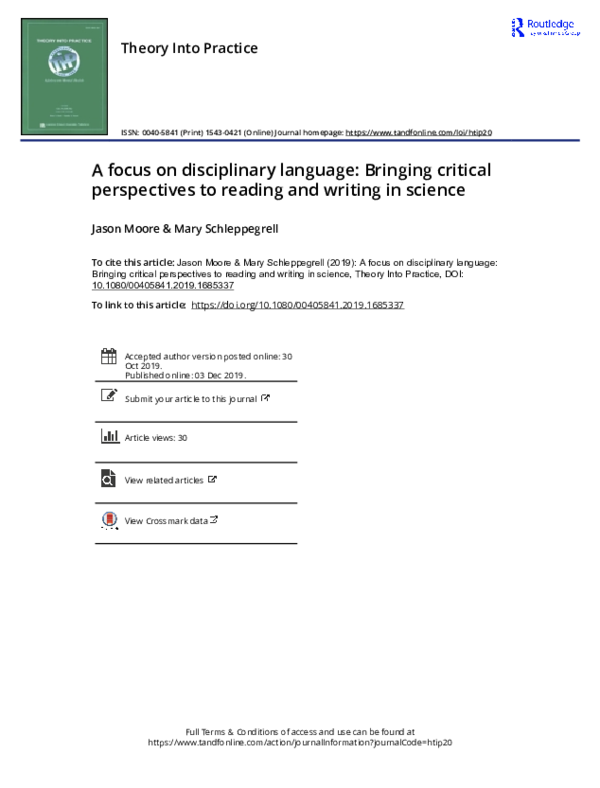 (PDF) A focus on disciplinary language: Bringing critical perspectives ...