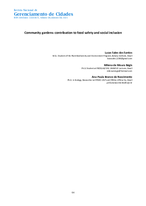 (PDF) Community gardens: contribution to food safety and social inclusion
