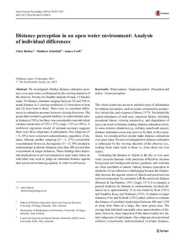 (PDF) Distance perception in an open water environment: Analysis of ...