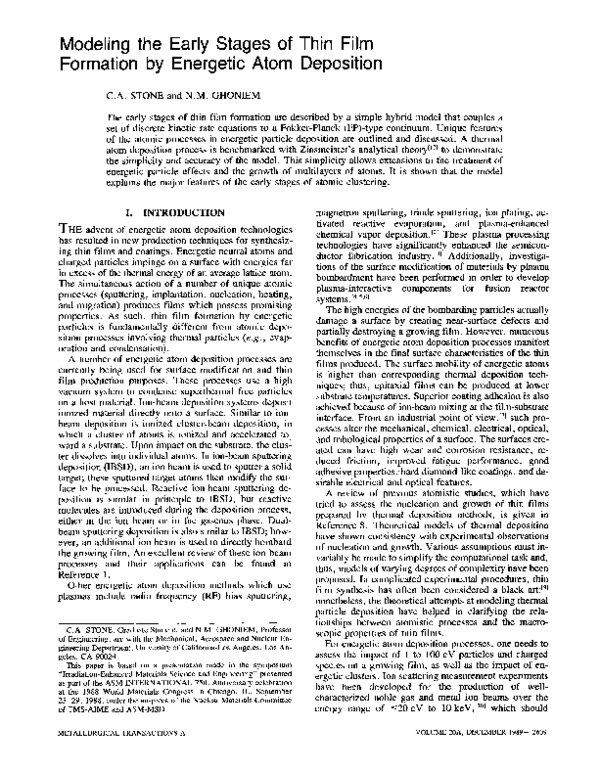 (PDF) Modeling the early stages of thin film formation by energetic ...