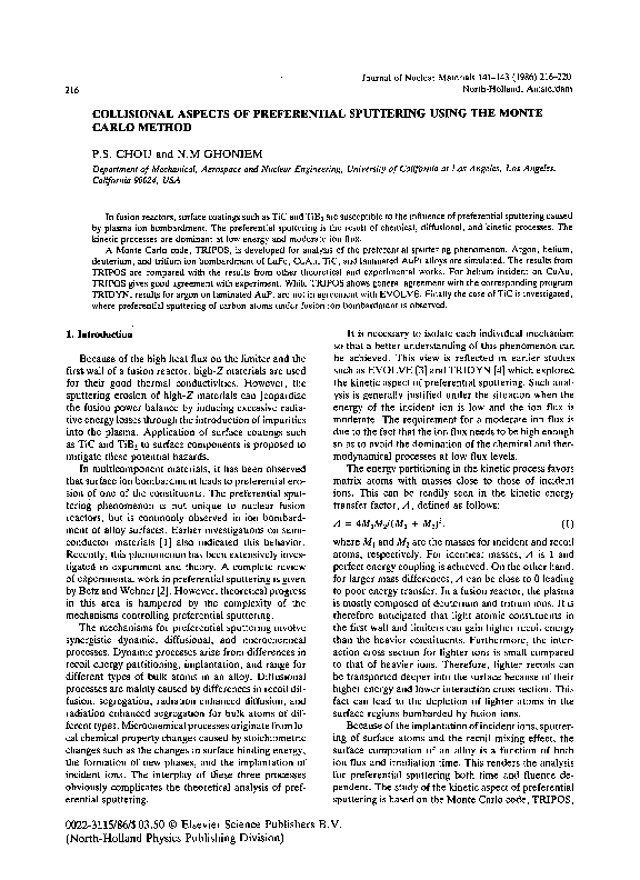 (PDF) Collisional aspects of preferential sputtering using the Monte ...