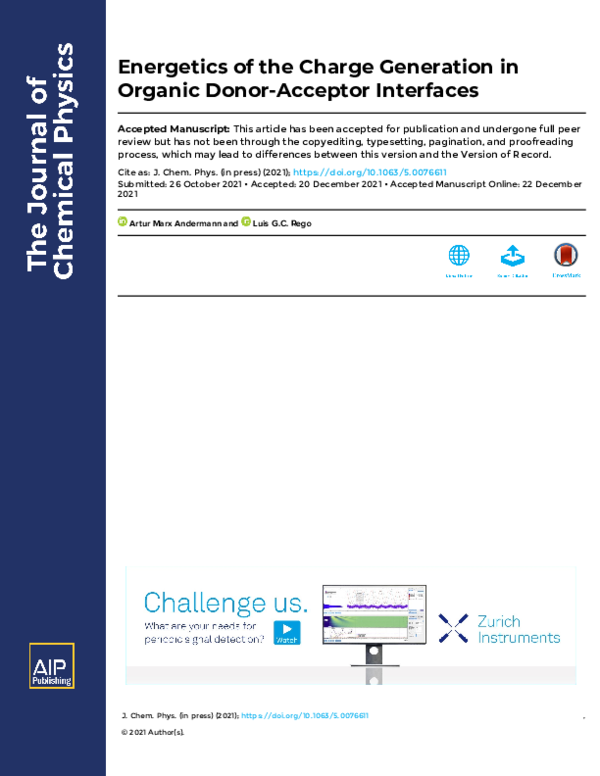 (PDF) Energetics of the charge generation in organic donor–acceptor ...