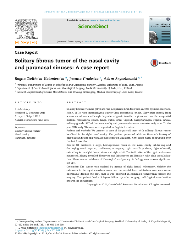 (PDF) Solitary Fibrous Tumor of the Nasal Cavity and Paranasal Sinuses