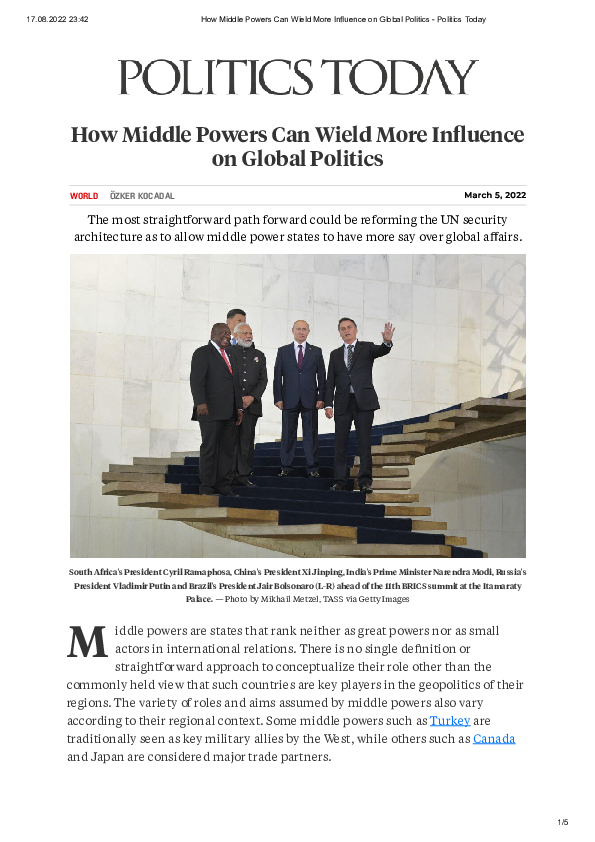 (PDF) How Middle Powers Can Wield More Influence on Global Politics ...