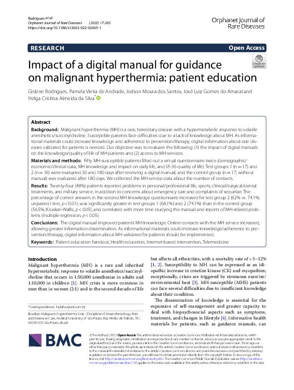 (PDF) Impact of a digital manual for guidance on malignant hyperthermia ...