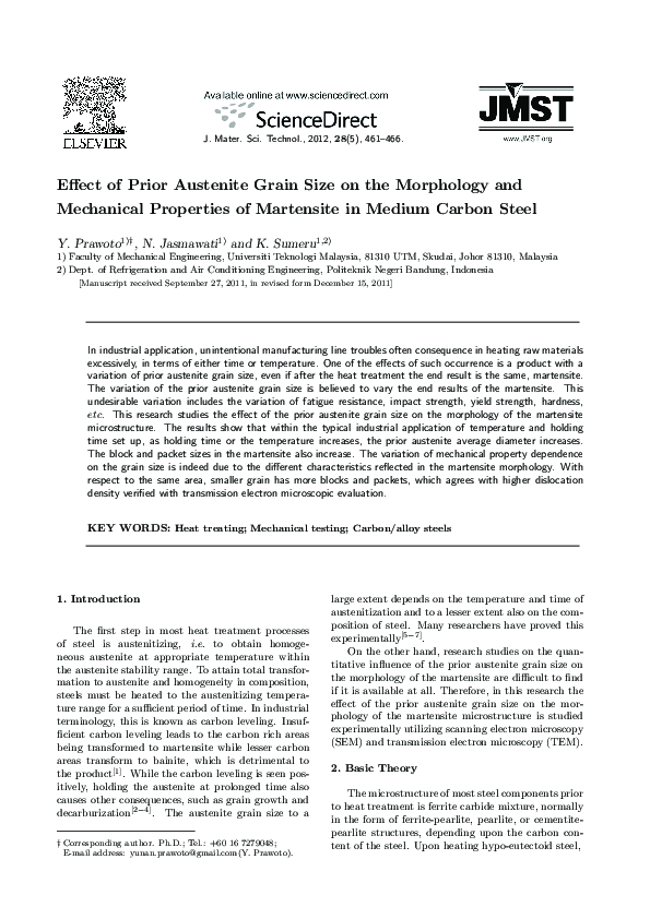 (PDF) Effect of Prior Austenite Grain Size on the Morphology and ...