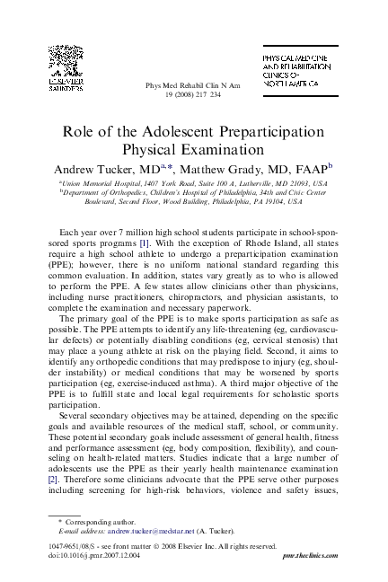 (PDF) Role of the adolescent preparticipation physical examination