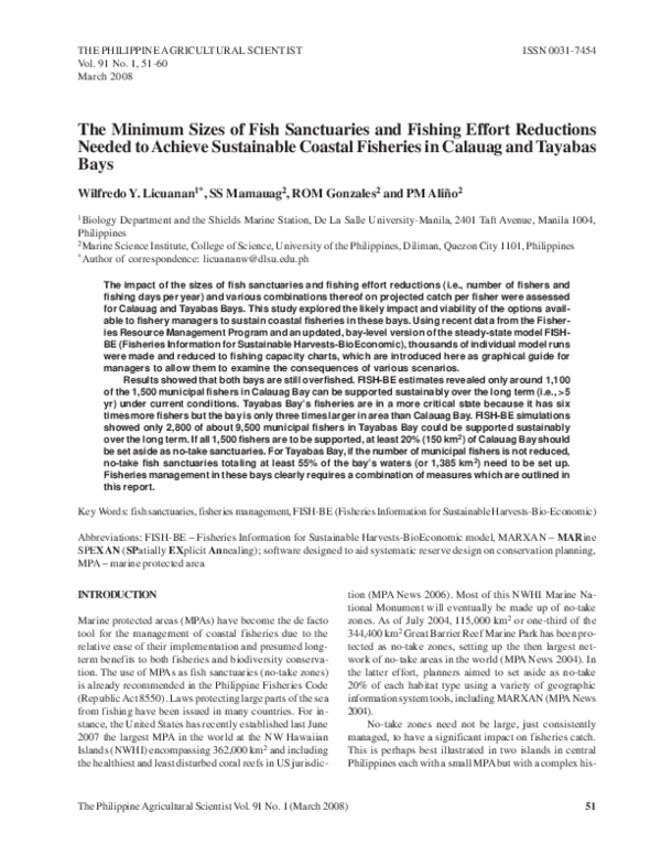 (PDF) The minimum sizes of fish sanctuaries and fishing effort ...