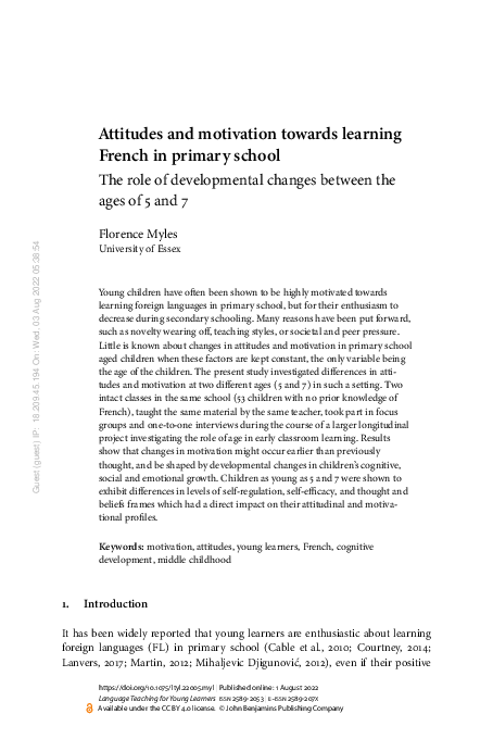 (PDF) Attitudes and motivation towards learning French in primary school