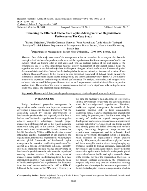 (PDF) Examining the Effects of Intellectual Capitals Management on ...