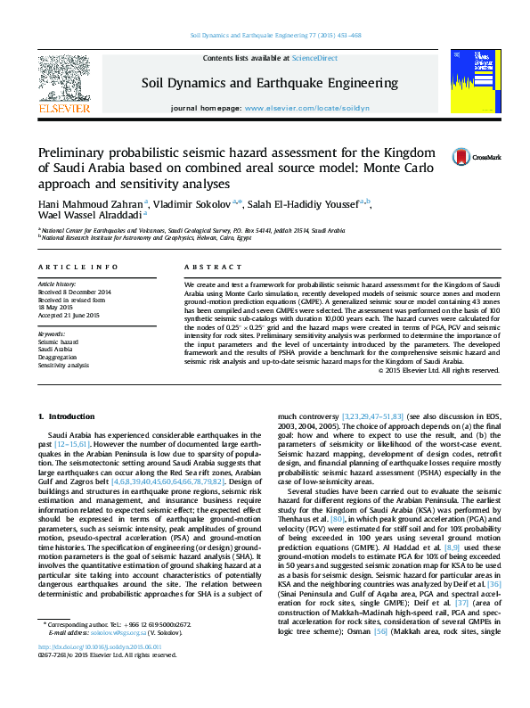 (PDF) Preliminary probabilistic seismic hazard assessment for the ...