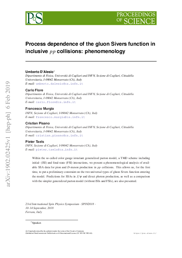 (PDF) Process dependence of the gluon Sivers function in inclusive $pp ...