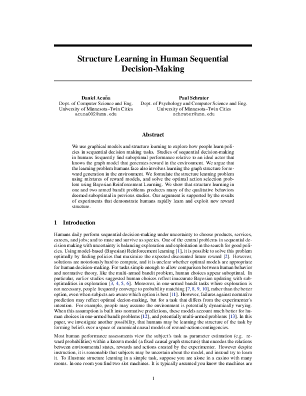 (PDF) Structure learning in human sequential decision-making