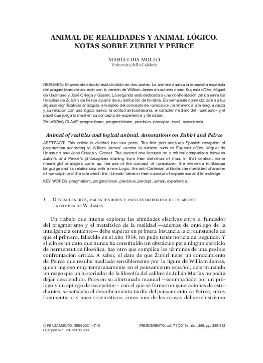 Animal de realidades y animal lógico. Notas sobre Zubiri y Peirce
